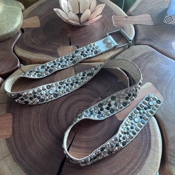 Long, seashell, jeweled, silver belt. - Picture 6 of 10